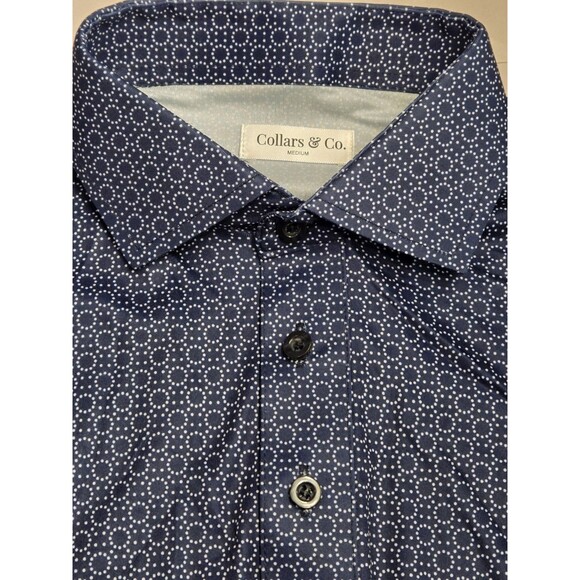 NWOT Collars & Co Mens M Dress Collar Polo Shirt Navy Geo Dot Spheres Circles - Picture 5 of 7